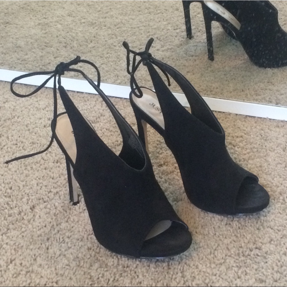 Donating SOON!! Justfab Black Heels with Tie backs